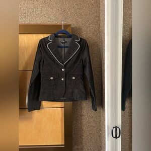 D&T Women’s Black Denim Blazer with White Contrast Stitching, Y2K Vintage